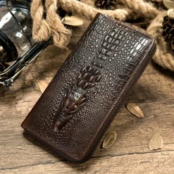 Crocodile Pattern Vintage Genuine Leather Long Wallet For men - Large Capacity Clutch Bag Multi-card Card Holder Coin Purse Wallet