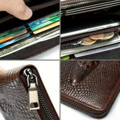 Crocodile Pattern Vintage Genuine Leather Long Wallet For men - Large Capacity Clutch Bag Multi-card Card Holder Coin Purse Wallet
