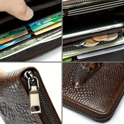 Crocodile Pattern Vintage Genuine Leather Long Wallet For men - Large Capacity Clutch Bag Multi-card Card Holder Coin Purse Wallet