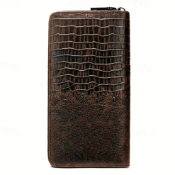 Crocodile Pattern Vintage Genuine Leather Long Wallet For men - Large Capacity Clutch Bag Multi-card Card Holder Coin Purse Wallet