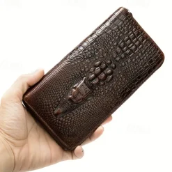 Crocodile Pattern Vintage Genuine Leather Long Wallet For men - Large Capacity Clutch Bag Multi-card Card Holder Coin Purse Wallet