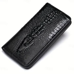 Crocodile Pattern Vintage Genuine Leather Long Wallet For men - Large Capacity Clutch Bag Multi-card Card Holder Coin Purse Wallet