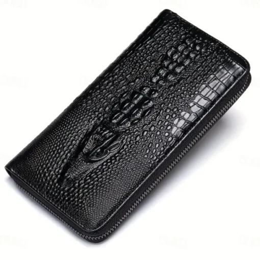 Crocodile Pattern Vintage Genuine Leather Long Wallet For men - Large Capacity Clutch Bag Multi-card Card Holder Coin Purse Wallet