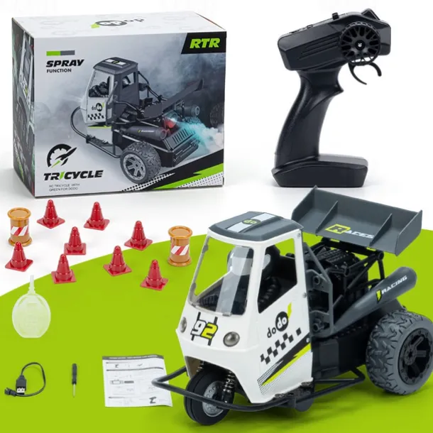 Cross Border 116 Tricycle Spray Remote Control Vehicle Drift Off-road Vehicle Children's Toy Car Remote Control Tricycle