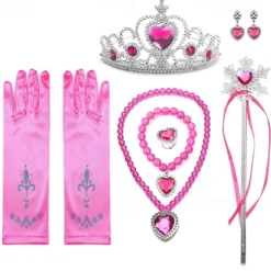 Crown Headwear Children's and Girls' Magic Stick Hair Accessories Set Elsa Princess Performance Crown Necklace Elsa Gloves