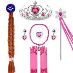 Crown Headwear Children's and Girls' Magic Stick Hair Accessories Set Elsa Princess Performance Crown Necklace Elsa Gloves