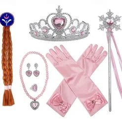 Crown Headwear Children's and Girls' Magic Stick Hair Accessories Set Elsa Princess Performance Crown Necklace Elsa Gloves