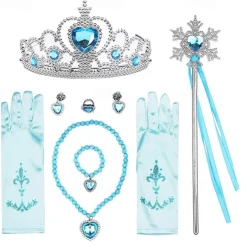 Crown Headwear Children's and Girls' Magic Stick Hair Accessories Set Elsa Princess Performance Crown Necklace Elsa Gloves
