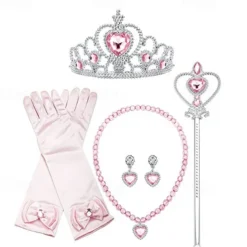 Crown Headwear Children's and Girls' Magic Stick Hair Accessories Set Elsa Princess Performance Crown Necklace Elsa Gloves