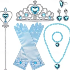 Crown Headwear Children's and Girls' Magic Stick Hair Accessories Set Elsa Princess Performance Crown Necklace Elsa Gloves