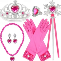 Crown Headwear Children's and Girls' Magic Stick Hair Accessories Set Elsa Princess Performance Crown Necklace Elsa Gloves