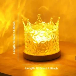 Crown Rotating Water Ripple Nightlight Ocean Wave Projector Lamp Creative Bedside Flame Ambiance Light Romantic Gift Starry Projection Light for Bedrooms, Meditation and Stress Relief