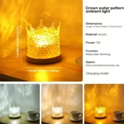 Crown Rotating Water Ripple Nightlight Ocean Wave Projector Lamp Creative Bedside Flame Ambiance Light Romantic Gift Starry Projection Light for Bedrooms, Meditation and Stress Relief