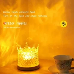 Crown Rotating Water Ripple Nightlight Ocean Wave Projector Lamp Creative Bedside Flame Ambiance Light Romantic Gift Starry Projection Light for Bedrooms, Meditation and Stress Relief