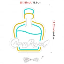 Crown Royal Bottle Shape LED Neon Sign Light Bar Light USB Powered for Home Bedroom Bar Club Pub Party Wall Art Decoration Halloween Hanging Bar Club Light