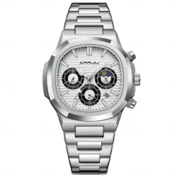 CRRJU Casual Sporty Brand Stainless Steel Band Wristwatches for Men New Chronograph Quartz Watches with Date 2309