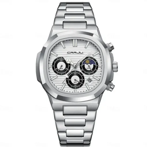 CRRJU Casual Sporty Brand Stainless Steel Band Wristwatches for Men New Chronograph Quartz Watches with Date 2309
