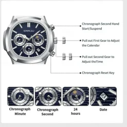CRRJU Casual Sporty Brand Stainless Steel Band Wristwatches for Men New Chronograph Quartz Watches with Date 2309