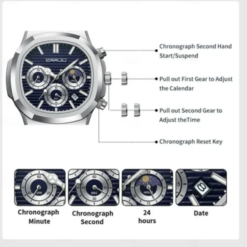 CRRJU Casual Sporty Brand Stainless Steel Band Wristwatches for Men New Chronograph Quartz Watches with Date 2309