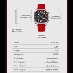 CRRJU Men Quartz Watch Creative Fashion Casual Wristwatch Luminous Calendar Waterproof Decoration Silicone Gel Watch