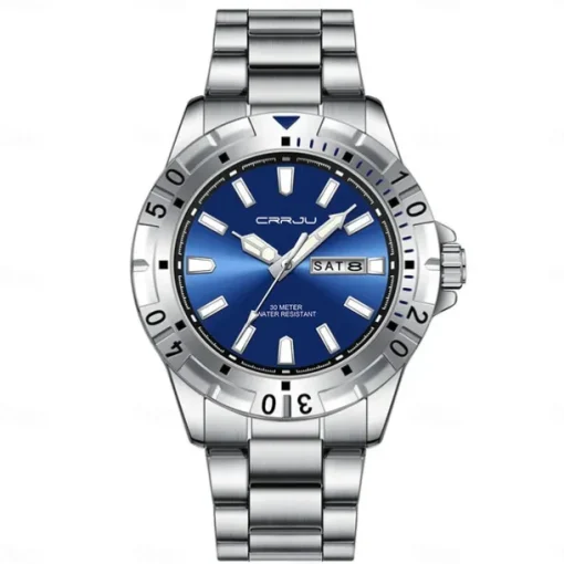 CRRJU Top Original Men Quartz Watch Green Waterproof Watch for Men Stainless Steel Quartz Men Luxury Watch Luminous Wristwatch