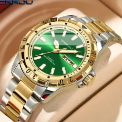 CRRJU Top Original Men Quartz Watch Green Waterproof Watch for Men Stainless Steel Quartz Men Luxury Watch Luminous Wristwatch