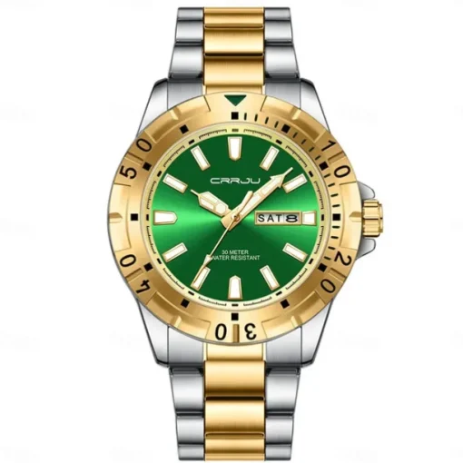 CRRJU Top Original Men Quartz Watch Green Waterproof Watch for Men Stainless Steel Quartz Men Luxury Watch Luminous Wristwatch