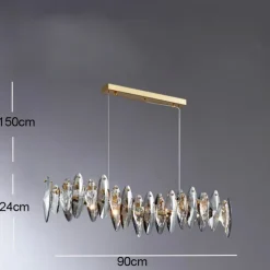 Crystal Chandelier Luxury Gold Chandelier Beautiful Gray Sparkling Crystal Leaf Modern Chandelier for Kitchen Island Living Room Dining Room Bedroom Lights, 8 Lights 110-240V