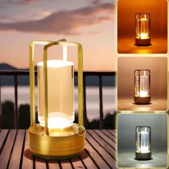 Crystal Lantern Light, Czgor Battery Operated Rechargeable Cordless Crystal Table Lantern Lamp with 3-Color, Portable Small LED Desk Lamp for Indoor/Outdoor Patio Camping Bedroom Bar Restaurant