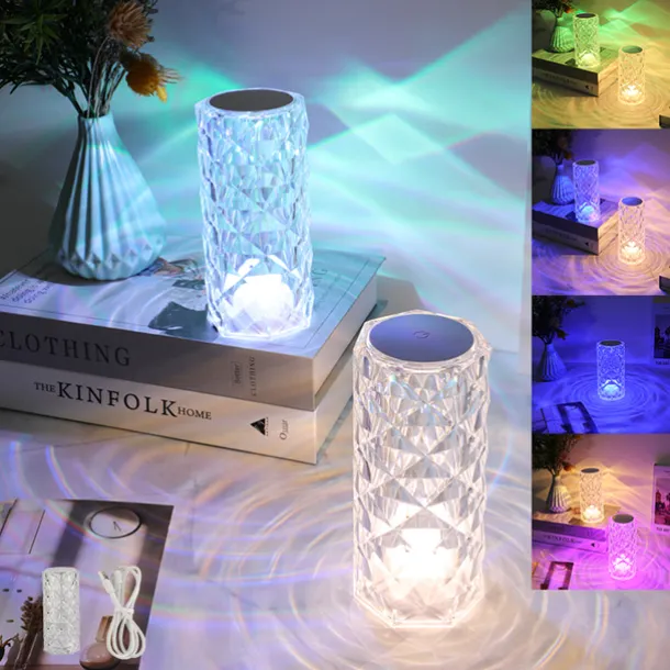Crystal Light Lamp Color Changing Lamps Table Lamp with Touch Control Diamond LED Night Light Rechargeable Rose Romantic Date Lighting Decor for Festival, Home, Restaurant, Bar
