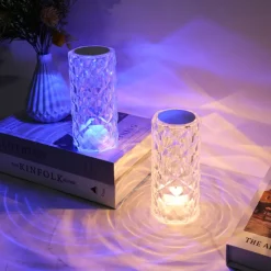 Crystal Light Lamp Color Changing Lamps Table Lamp with Touch Control Diamond LED Night Light Rechargeable Rose Romantic Date Lighting Decor for Festival, Home, Restaurant, Bar