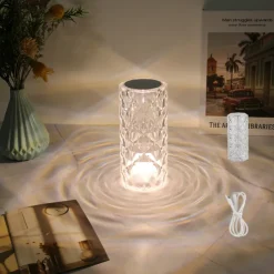 Crystal Light Lamp Color Changing Lamps Table Lamp with Touch Control Diamond LED Night Light Rechargeable Rose Romantic Date Lighting Decor for Festival, Home, Restaurant, Bar