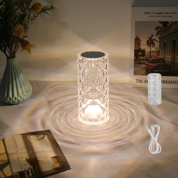 Crystal Light Lamp Color Changing Lamps Table Lamp with Touch Control Diamond LED Night Light Rechargeable Rose Romantic Date Lighting Decor for Festival, Home, Restaurant, Bar