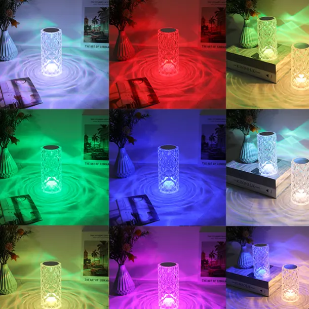 Crystal Light Lamp Color Changing Lamps Table Lamp with Touch Control Diamond LED Night Light Rechargeable Rose Romantic Date Lighting Decor for Festival, Home, Restaurant, Bar