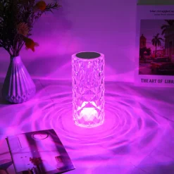 Crystal Light Lamp Color Changing Lamps Table Lamp with Touch Control Diamond LED Night Light Rechargeable Rose Romantic Date Lighting Decor for Festival, Home, Restaurant, Bar