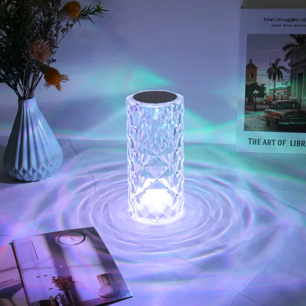 Crystal Light Lamp Color Changing Lamps Table Lamp with Touch Control Diamond LED Night Light Rechargeable Rose Romantic Date Lighting Decor for Festival, Home, Restaurant, Bar