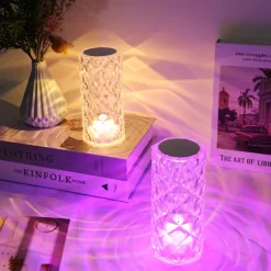 Crystal Light Lamp Color Changing Lamps Table Lamp with Touch Control Diamond LED Night Light Rechargeable Rose Romantic Date Lighting Decor for Festival, Home, Restaurant, Bar