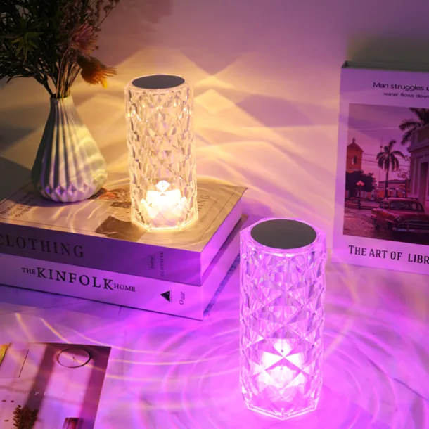 Crystal Light Lamp Color Changing Lamps Table Lamp with Touch Control Diamond LED Night Light Rechargeable Rose Romantic Date Lighting Decor for Festival, Home, Restaurant, Bar