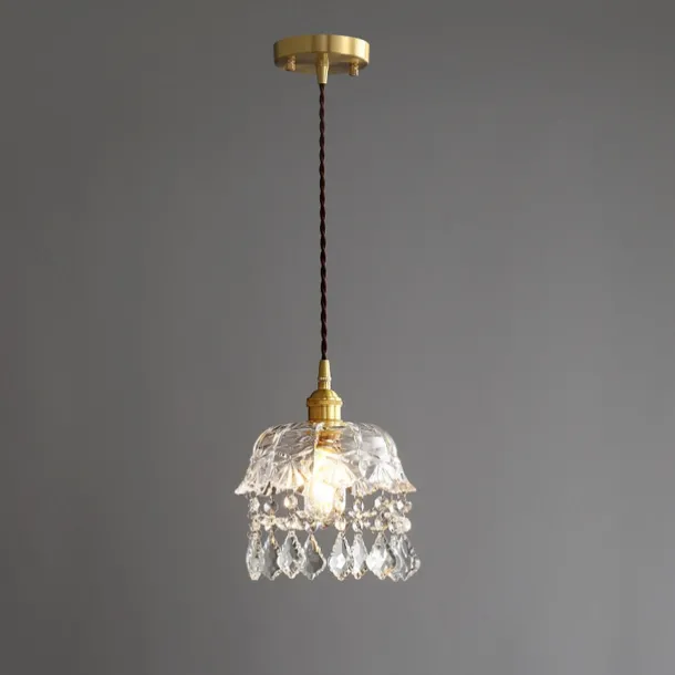 Crystal Pendant Light with Clear Glass Shade Gold Brushed Brass Finish Modern Kitchen Island Hanging Light Adjustable Chandelier for Hallway Dining Living Room 1 Light 110-240V