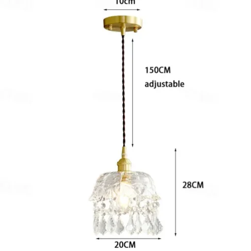 Crystal Pendant Light with Clear Glass Shade Gold Brushed Brass Finish Modern Kitchen Island Hanging Light Adjustable Chandelier for Hallway Dining Living Room 1 Light 110-240V