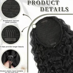 Curly Ponytail Extension Drawstring Ponytail for Black Women Natural Black Curly Clip in Hair Extensions 18 Inch Ponytail Extension Synthetic Hairpiece for Daily Party