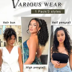 Curly Ponytail Extension Drawstring Ponytail for Black Women Natural Black Curly Clip in Hair Extensions 18 Inch Ponytail Extension Synthetic Hairpiece for Daily Party