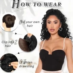 Curly Ponytail Extension Drawstring Ponytail for Black Women Natural Black Curly Clip in Hair Extensions 18 Inch Ponytail Extension Synthetic Hairpiece for Daily Party
