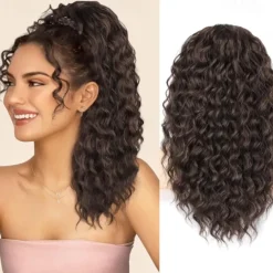 Curly Ponytail Extension Drawstring Ponytail for Black Women Natural Black Curly Clip in Hair Extensions 18 Inch Ponytail Extension Synthetic Hairpiece for Daily Party