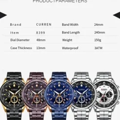 CURREN Man WristWatch Waterproof Chronograph Date Men Watch Military Top Brand Luxury Stainless Steel Sport Male Clock Gift 8399