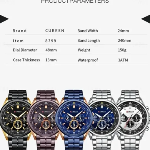 CURREN Man WristWatch Waterproof Chronograph Date Men Watch Military Top Brand Luxury Stainless Steel Sport Male Clock Gift 8399