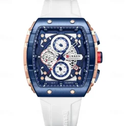 CURREN Men Quartz Watch Creative Outdoor Sports Analog Wristwatch Chronograph Waterproof Luminous Calendar Date Silicone Strap Watch