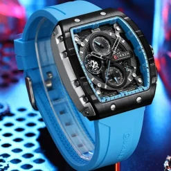CURREN Men Quartz Watch Creative Outdoor Sports Analog Wristwatch Chronograph Waterproof Luminous Calendar Date Silicone Strap Watch