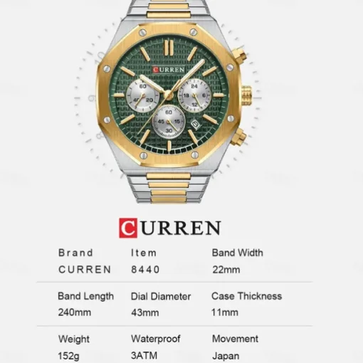CURREN Men Quartz Watch Fashion Business Wristwatch Luminous Calendar Waterproof Decoration Steel Watch
