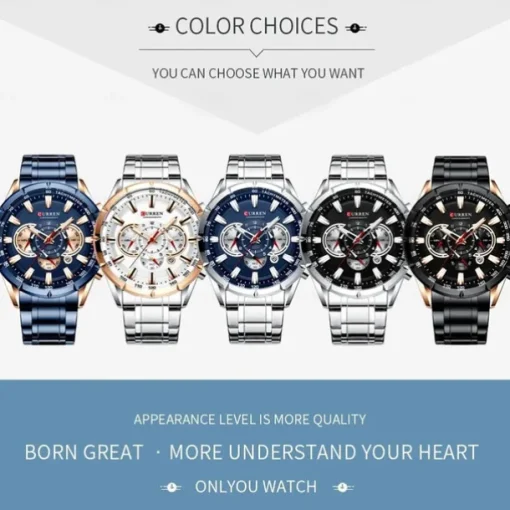 CURREN Men Quartz Watch Outdoor Fashion Casual Wristwatch Luminous Calendar Waterproof Decoration Steel Watch